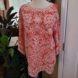 Anthropologie Solitaire Tunic Top Embroidered Red White Floral Print Beach large